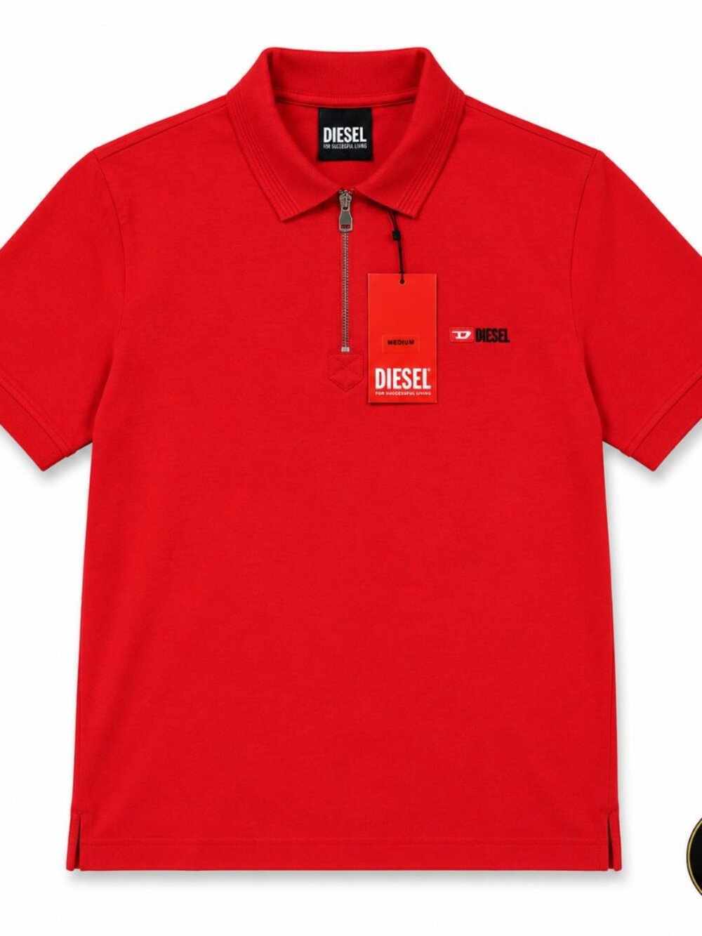 Diesel Men’s Red Quarter Zip Polo Shirt NWT | Logo Short Sleeve Polo